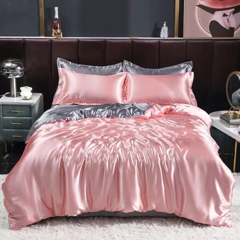 

100% Silk Bedding Sets 4pcs Beauty Summer Cool King Queen Size Duvet Cover Sets Bed Sheet Pillowcase Home Textile Decro Flat Bed Sheet&150 X200cm-3pc set