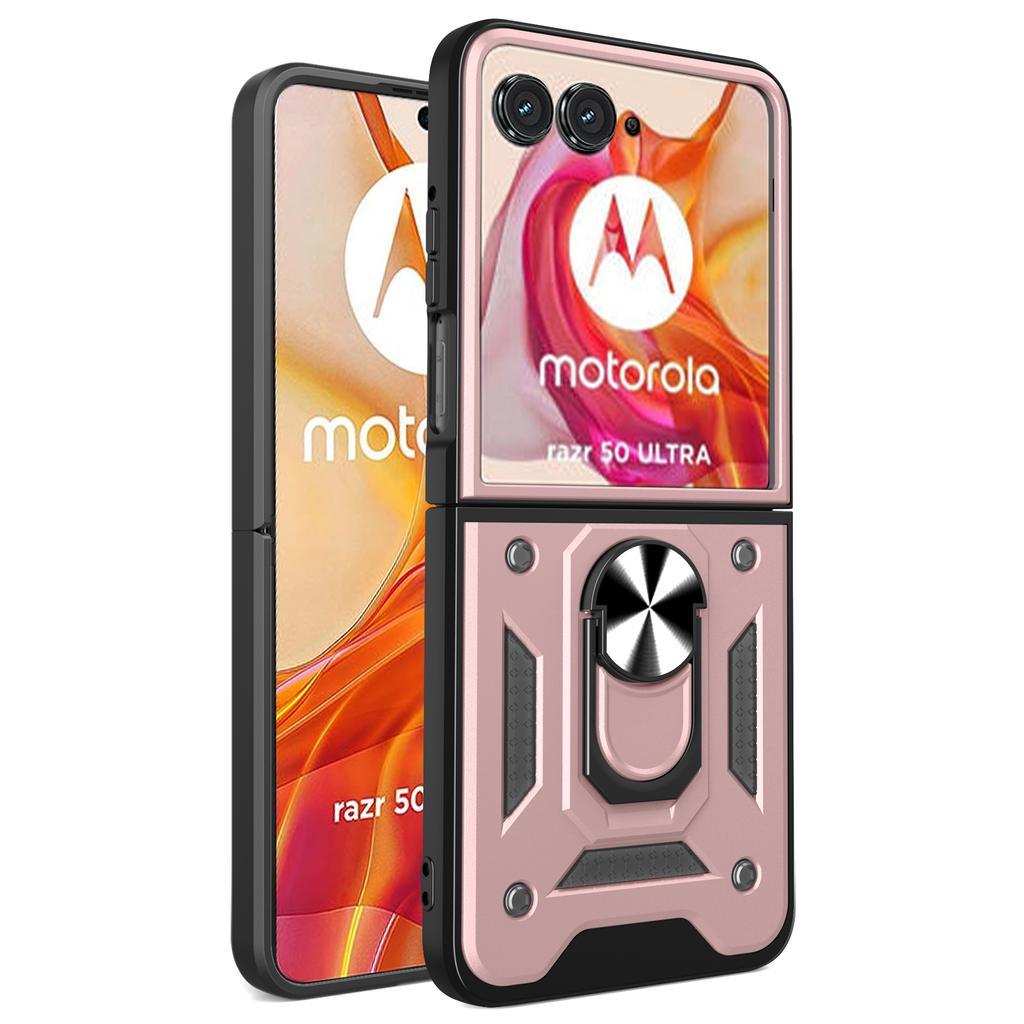Dla Motorola Razr 50 Ultra 5G Etui ze stojakiem PC+TPU Powłoka na telefon z przesuwaną osłoną aparatu