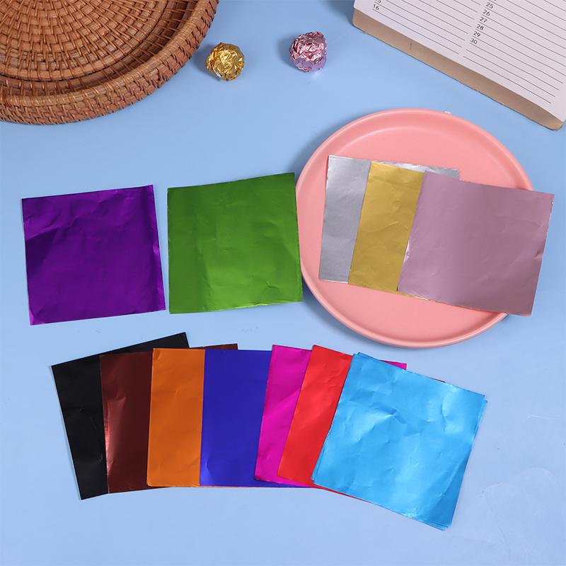 100 Bucăți 8x8Cm Multicolor Folie de Aluminiu Bomboane Ciocolată Biscuiți Cutie Hârtie de Împachetat DIY Metalic Lucios Cadou Hârtie Folie de Staniol Ambalaj