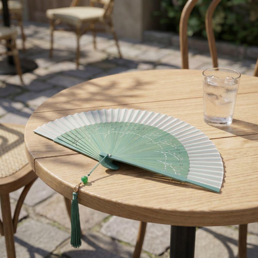 Decoration Chinese Style Silk Fan Tassel Handheld Shell Fan Bamboo Folding Fan Home Decor