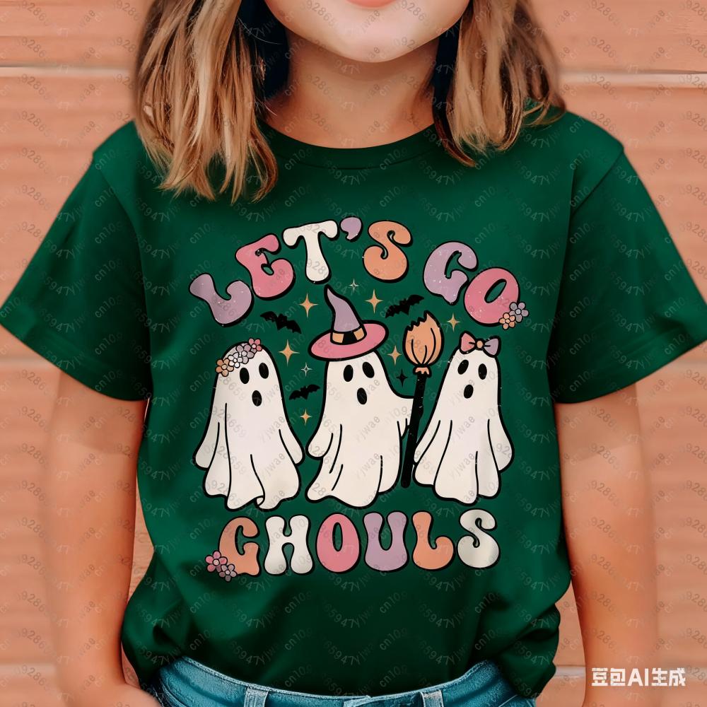 Let's Go Ghouls Halloween Retro Halloween T-shirt for Children Halloween Girls Boys Halloween Pattern Children's T-shirt