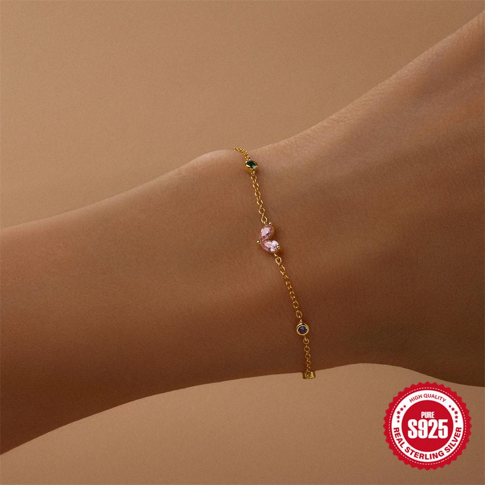 S925 Sterling Silver Valentine'S Day Popular Niche Design Sense Tibetan Head Poem Concept Versatile Colorful Zircon Exquisite Bracelet.