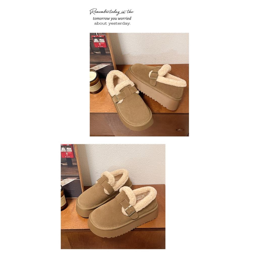 Thick Soled Snow Boots for Women, Winter with Added Velvet, Maillard Lefu Cotton Shoes, One Foot Retro Boken Shoes