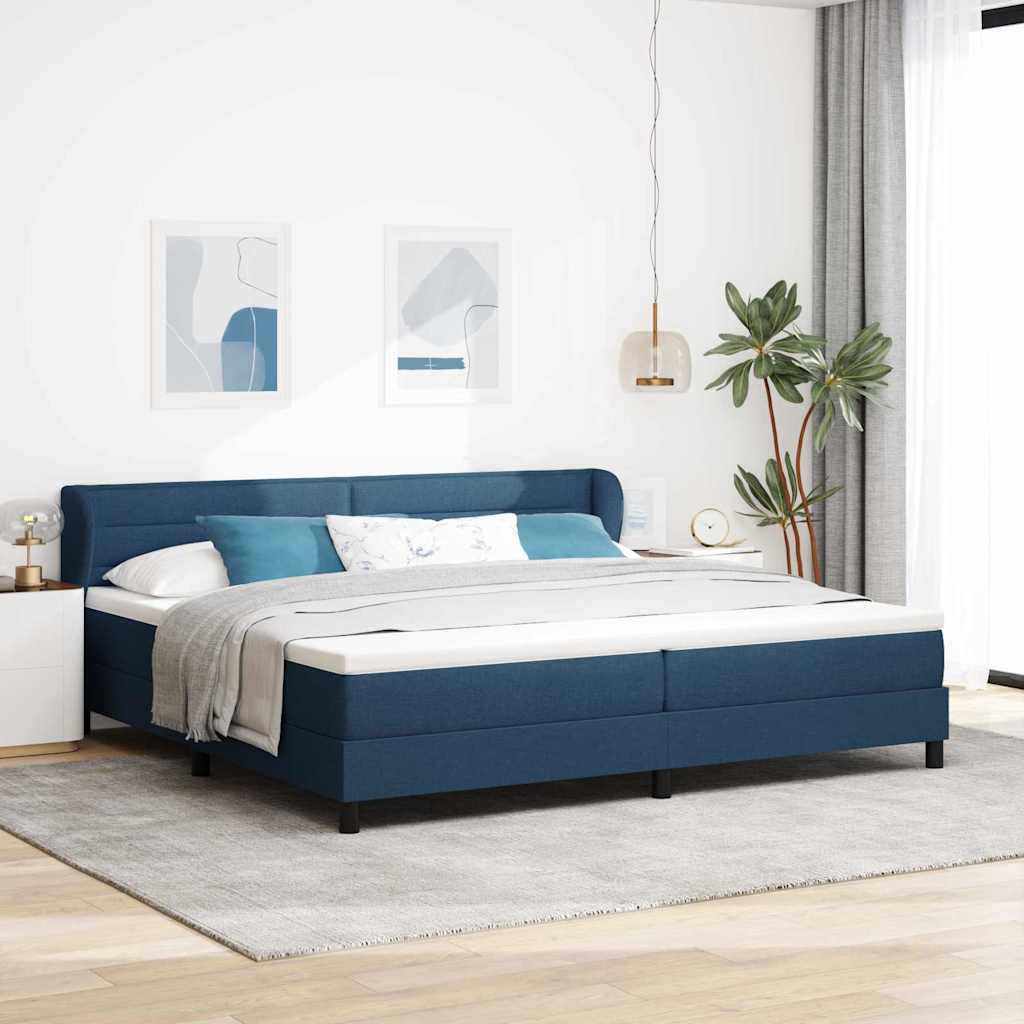 Box Spring Bed with Mattress and Headboard Blue 200 X 200 Cm Fabric