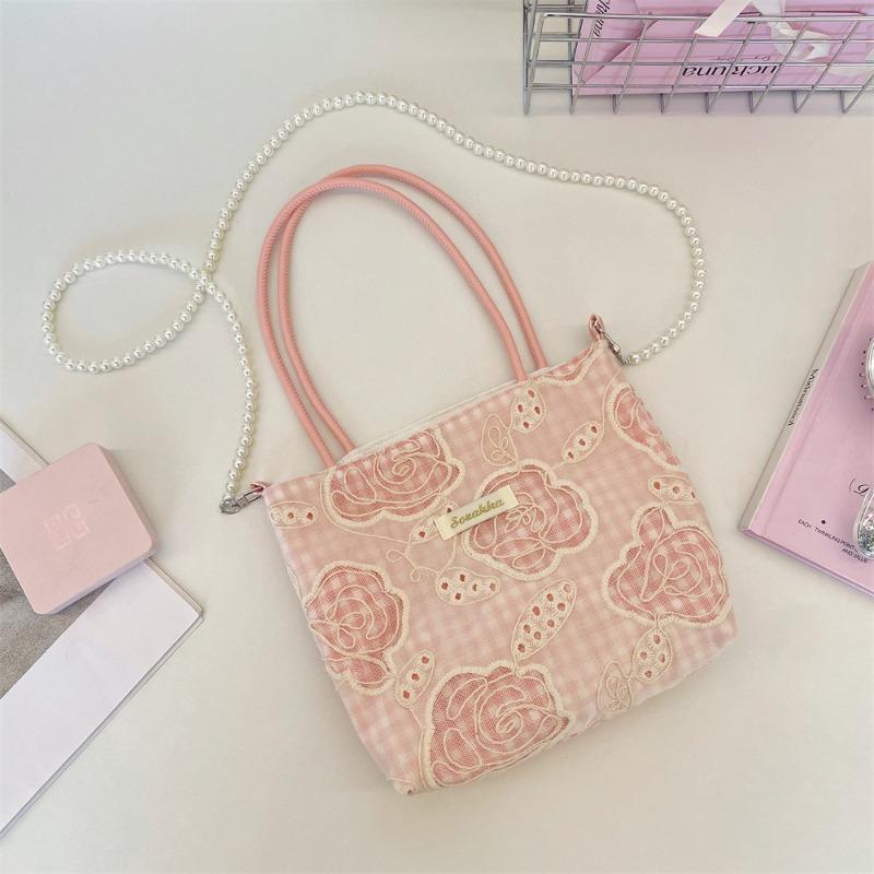 Simple Flower Canvas Bag Student Large Capacity Handheld Women's Bag Sundries Storage Hand Carry Small Square Bag