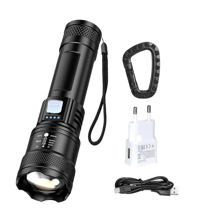 High Strong Power Led Flashlights 2000LM Tactical Torch with Display Light USB Charging Camping Fishing Emergency Zoom Lantern