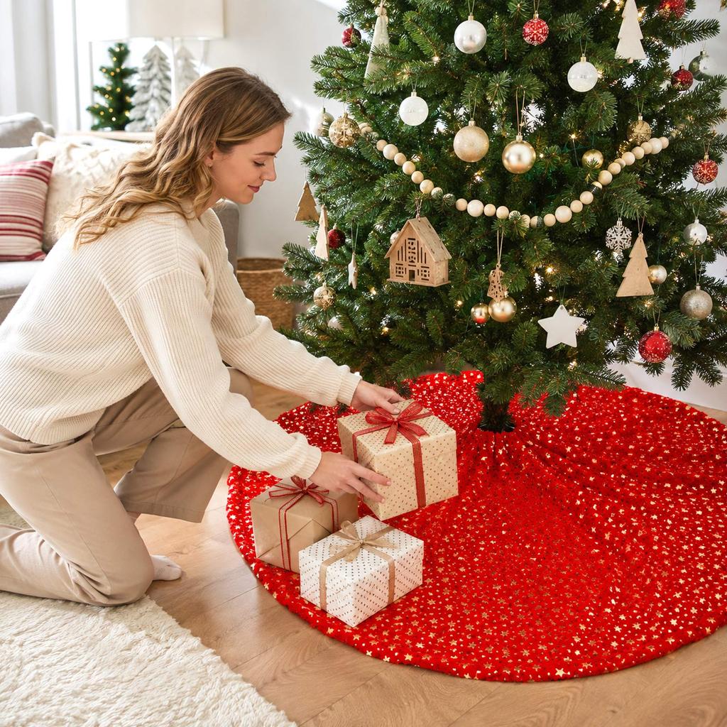 Star Pattern Christmas Tree Skirt for Holiday Tree Bottom Decoration