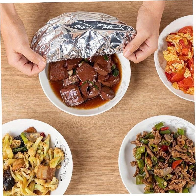 50 PCS Reusable Foil Food Shelter - Heat-resistant and Insulated Film for Kitchen Storage, Preservation