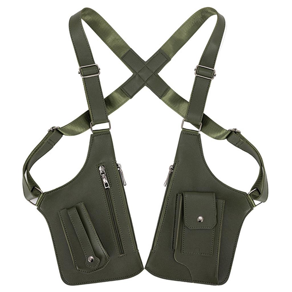 Luxury Design Men's Tactical Vest Chest Bag PU Leather Double Shoulder Armpit Bag Anti Theft Phone Pouch Underarm Back Pack Bags