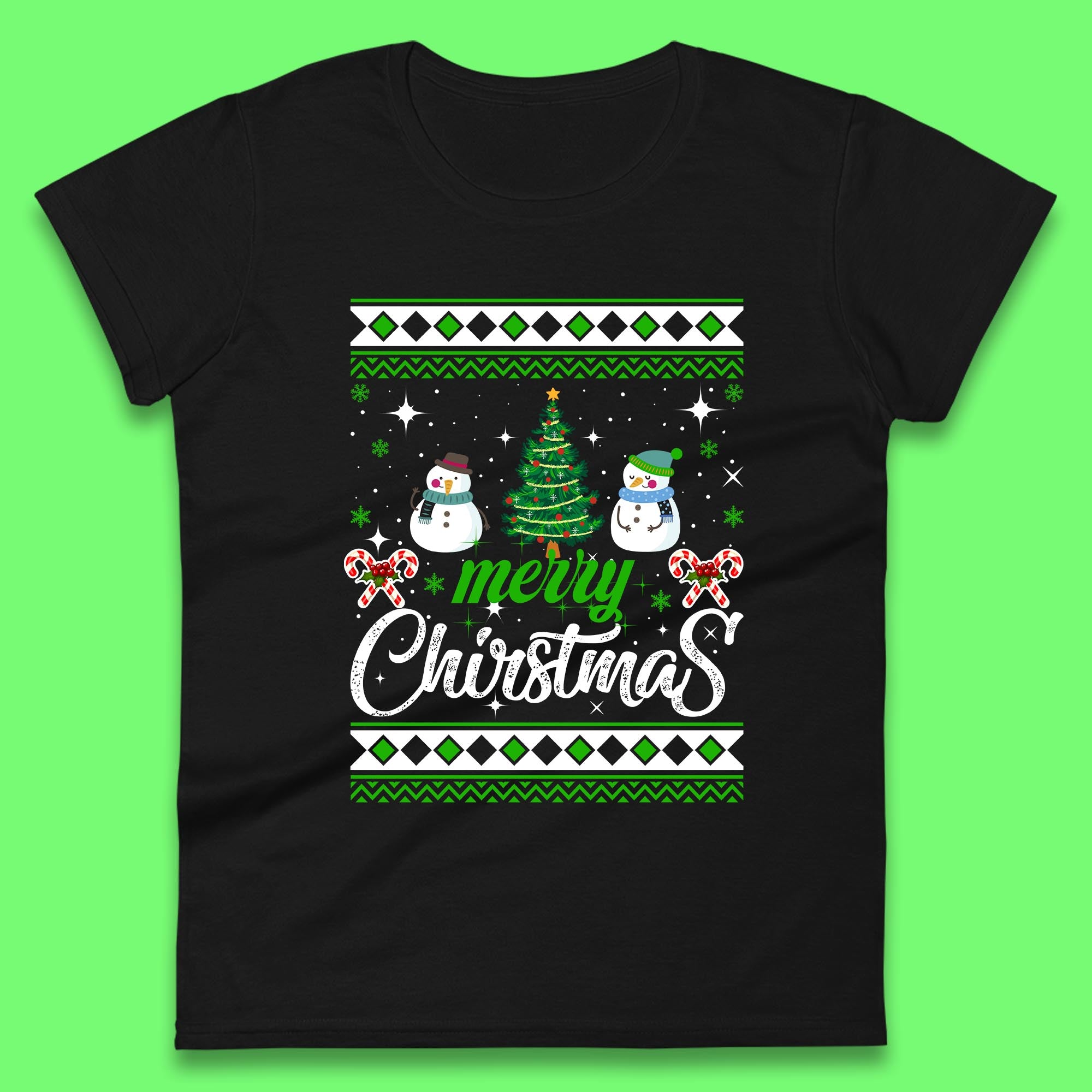 Merry Christmas Snowman Womens T Shirt Mens Tops Tees Unisex Christmas Tree Top S