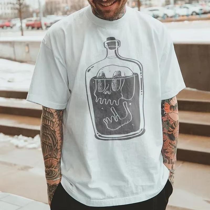 2025 Summer New trendy dark punk skull print Tshirt loose and fashionable cotton shortsleeved streetwear for men and women