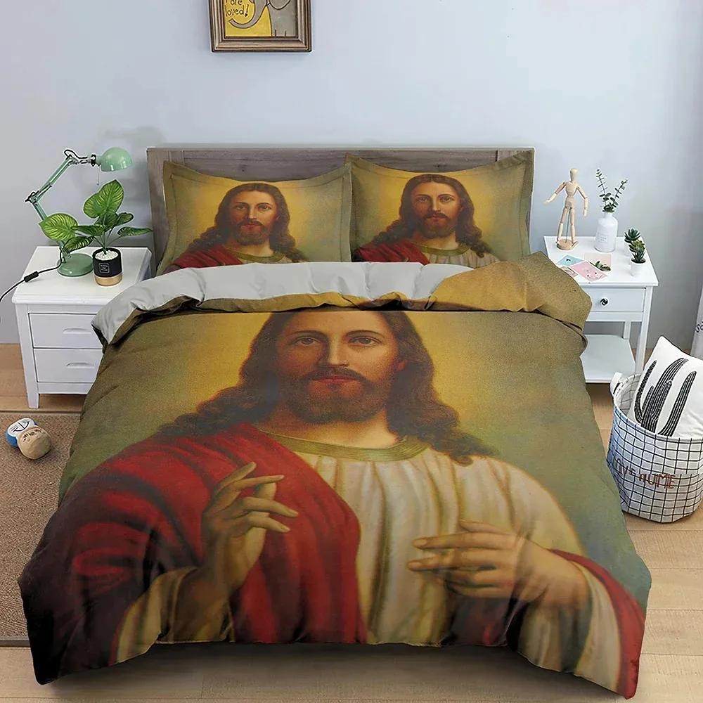 3D Jesus Duvet Cover Christian Sacred Jesus Bedding Set God Bless You Soft Quilt Cover Set KingQueen Size for Adults Women Men