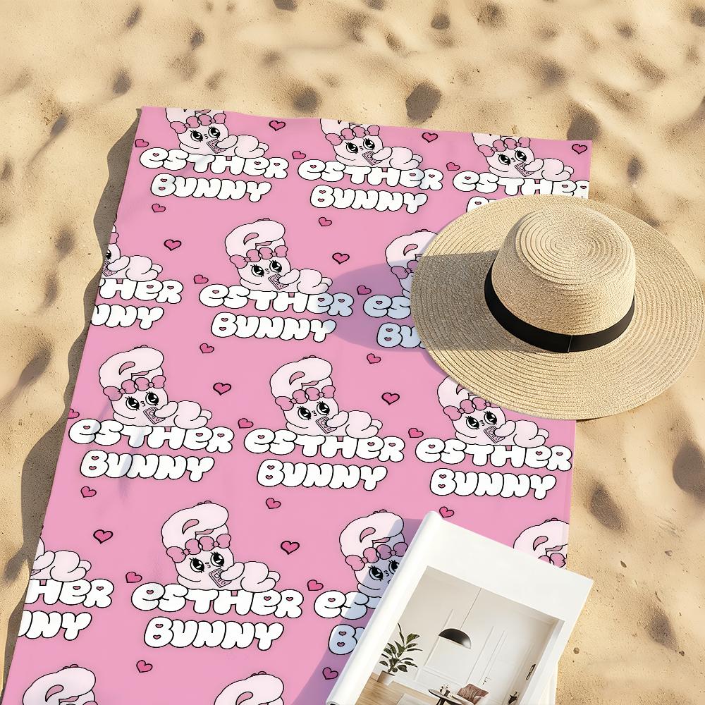 Cartoon Pink E-Esther-S Bunny Cute Rabbit Towel Sports Quick Dry Travel Camping Gear Sandproof Soft Light Large Beach Towel