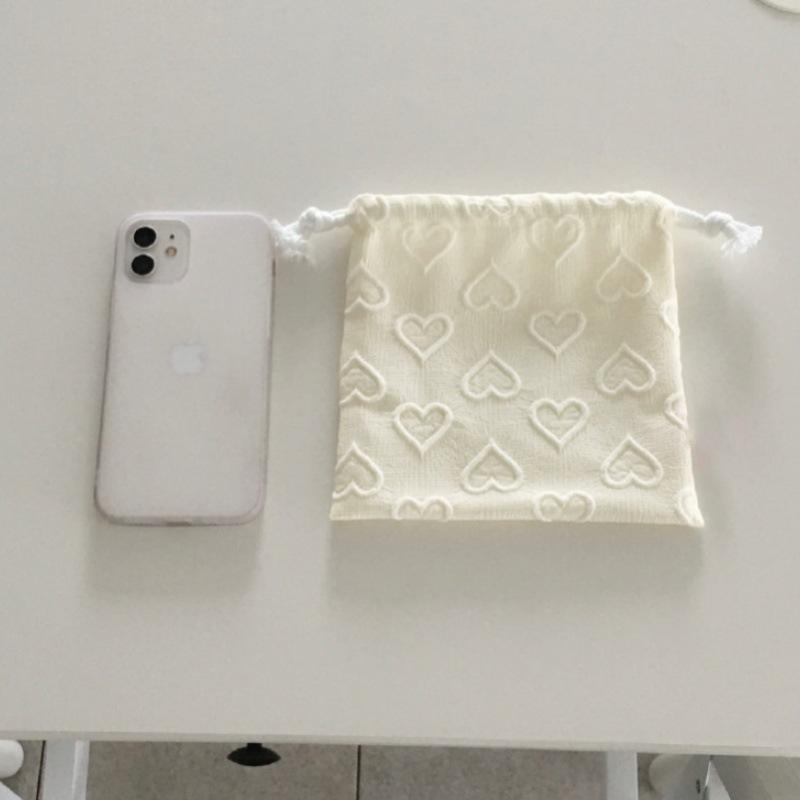 Korean Style, Heart-shaped Jacquard, Hand-held Hanging Bag, Ins, Travel Handbag, Student Storage Bag, Drawstring Pocket