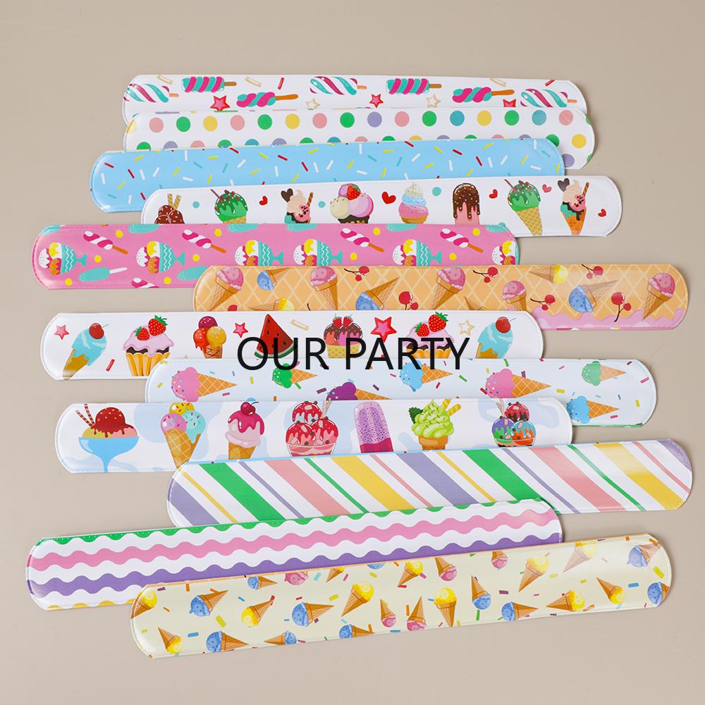 

12Pcs Cartoon Ice Cream Slap Circle Bracelets Toy for Kids Girl Summer Theme Birthday Party Favors Baby Shower Pinata Fillers