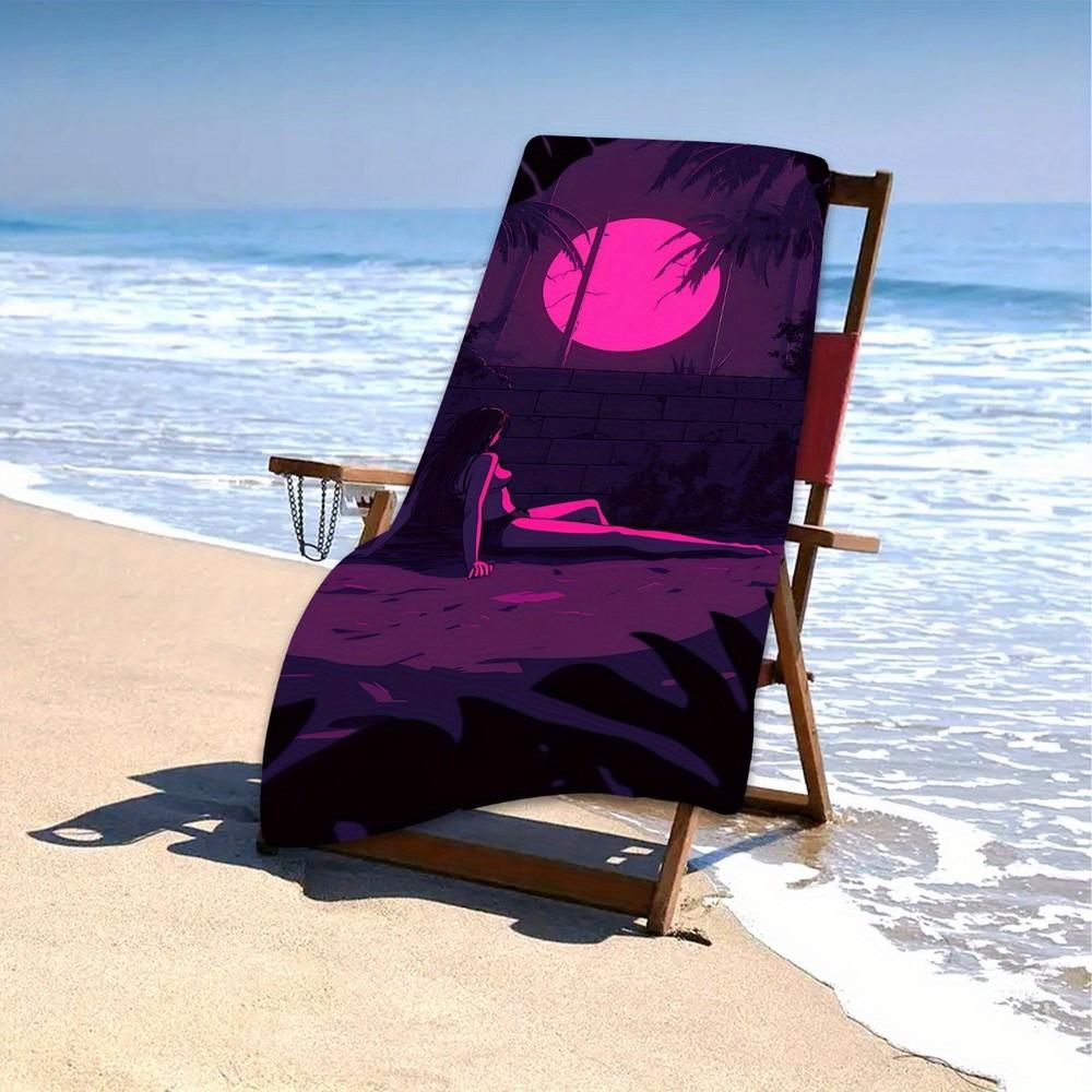 Vaporwave Sonnenuntergang Mädchen Strandtuch Gemustert Sonnenschutz Und Winddicht Geeignet Für Schwimmbad Camping Reise Decke