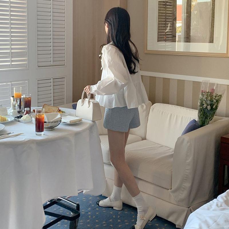 Harajuku Doll Collar White Sweet Shirt Women Loose Cute Lace Up French Tops Female Autumn Fashion Long Sleeves Solid Shirts Lady