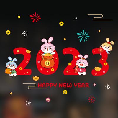 2023 Year Sticker New Year Decorative Supplies Traceless Electrostatic Sticker New Year's Painting Window Window Sticker
