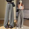 Damen Herbst/Winter Farbblock-Streifen Weitbeinige Hose mit Kordelzug-Taille - Lockerer Schnitt, High-Waist, Lässiger Stil.