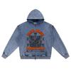 DTG print Knitted Denim Zip-Up Hoodie streetwear Motorcycle Brother Print Zipper Hoodies  