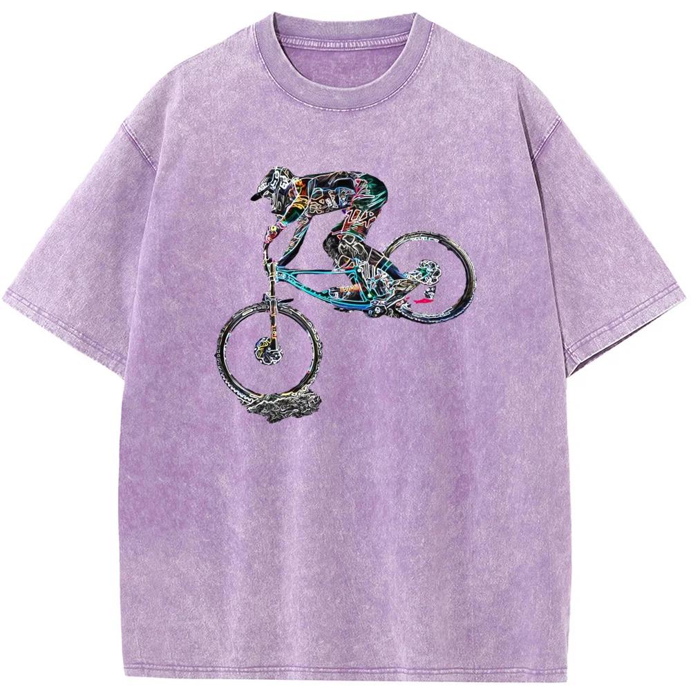 

Футболка с короткими рукавами и красочным принтом горного велосипеда, хлопковая стираная футболка с круглым вырезом, новинка, повседневная свободная отбеленная футболка 3XL