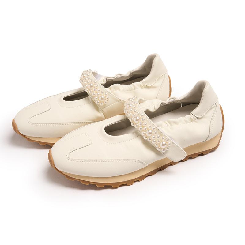 Platform Leather Ballet Children's New Pearl Word with Velcro Casual Mary Jane White Shoes