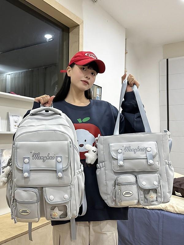 Nylon School Backpack For Students With Design And Letter Pattern For Campus Use