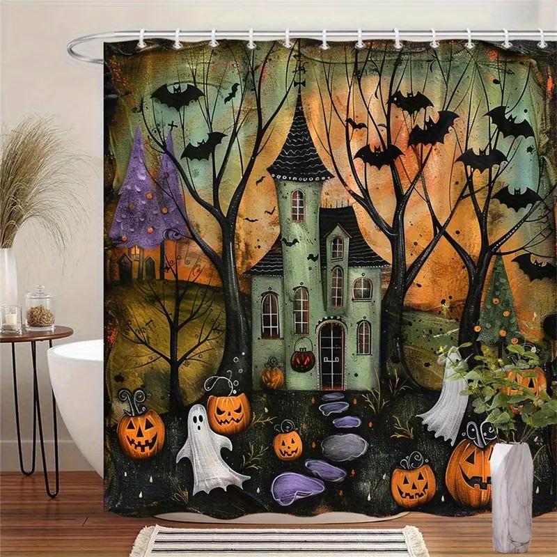 

1pc Gothic Style Halloween Shower Curtain - Multiple Sizes Available, Polyester, Easy to Clean, Includes 12 Hooks Home Decor 90X180CM
