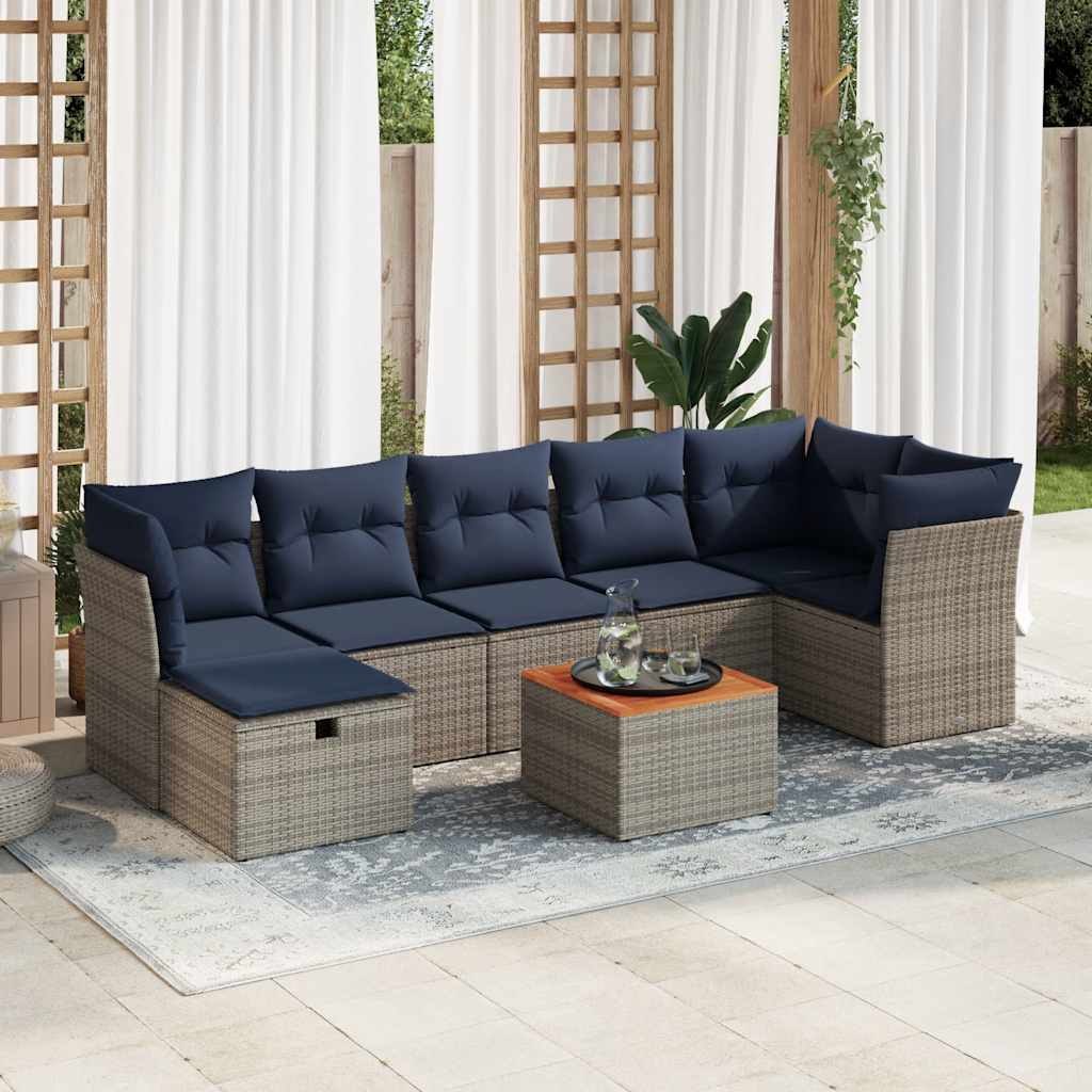 8 Piece Garden Sofa Set with Cushions Gray Poly Rattan