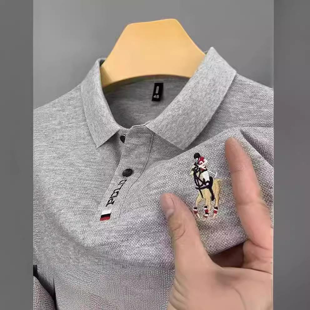 

Мужская летняя футболка-поло с коротким рукавом и вышивкой, с отложным воротником, больших размеров, тренд однотонного цвета. L серый