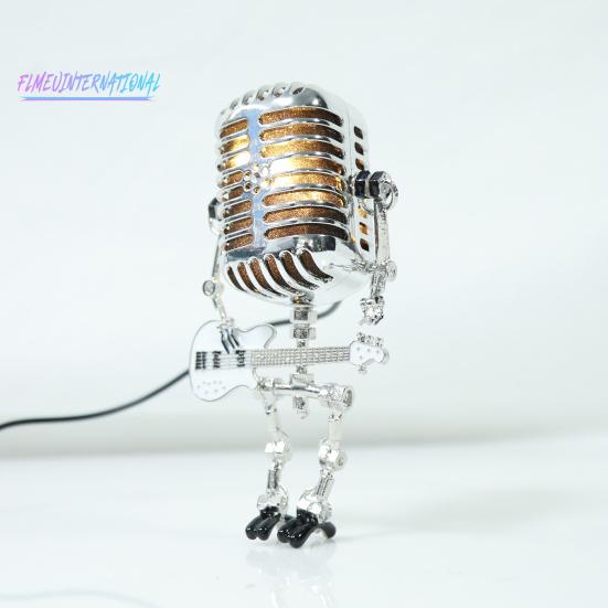 Microphone Robot Lamp Hold A Guitar Soft Lighting Plastic Handicraft Ornament Energy-saving Retro Robot Figurine LED Table Light Home Decoration