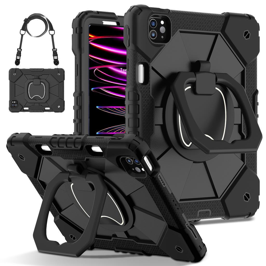 Heavy Duty Case for iPad Pro 11 4th 3th 2th 1th Air 5 4 10.9 Silicone + PC Shockproof Stand Tablet Cover with Shoulder Straps