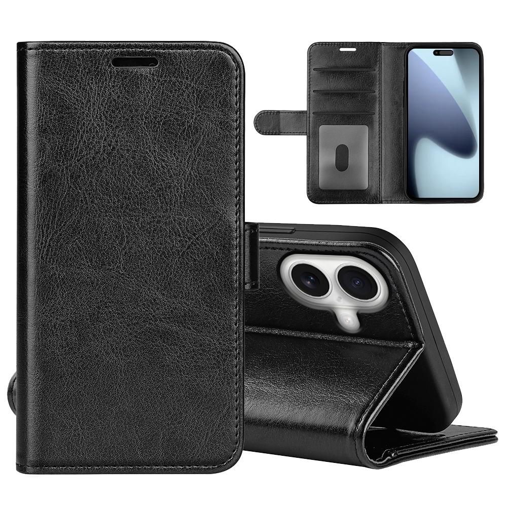 

For iPhone 17 Case Crazy Horse Texture Stand Leather Phone Cover Black