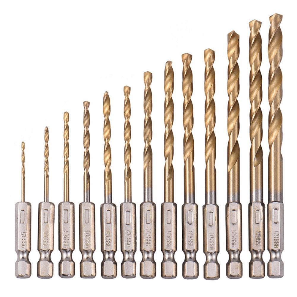13pcs/lot High Speed Steel HSS Titanium Coated Drill Bit Set 1/4 Hex Shank 1.5-6.5mm Tungsten Carbide Twist Drill Bits