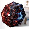 1pc Fire and Ice Yin Yang Dragons Fully Automatic Folding Portable Umbrella, 8 Iron Frames, Three-Fold Design, Suitable for All Seasons, Suitable