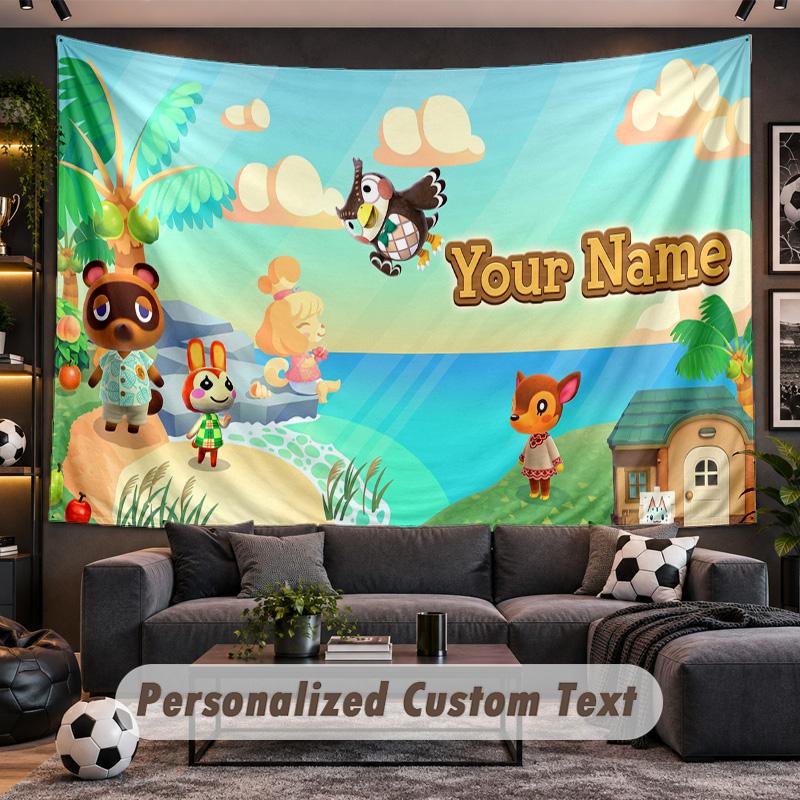 Animal Crossing Personalized Tapestry Support Custom Name, Wall Art Home Decoration