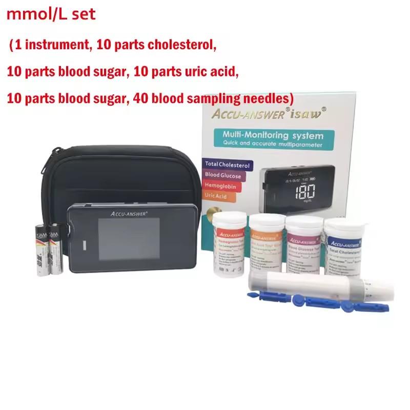 Accu Answer Cholesterin, Blutzucker, Harnsäure, Hämoglobin 4-in-1 Instrument mit Teststreifen