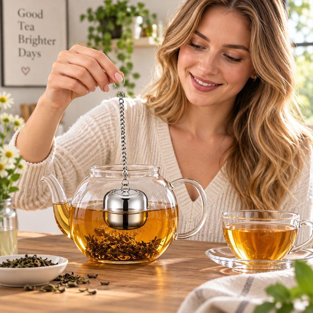 New Stainless Steel Tea Infuser Fine Mesh Sealed Threaded Lid Tea Strainer With Chain Sphere Shape Tea Filter Teaware