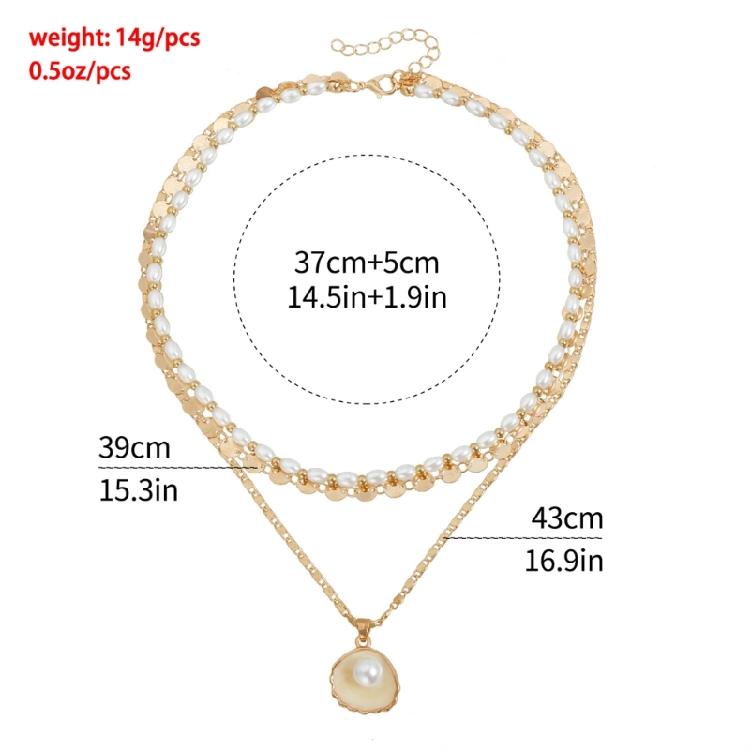 Versatile Geometric Shell Pearls Drop Necklace Adjustable Alloy Collarbone Chain For Creative Styling Expression