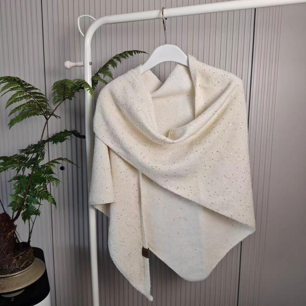 Winter Warm Woolen Shawl High End Mongolian Poncho Women Fashion Sequin Triangular Scarf