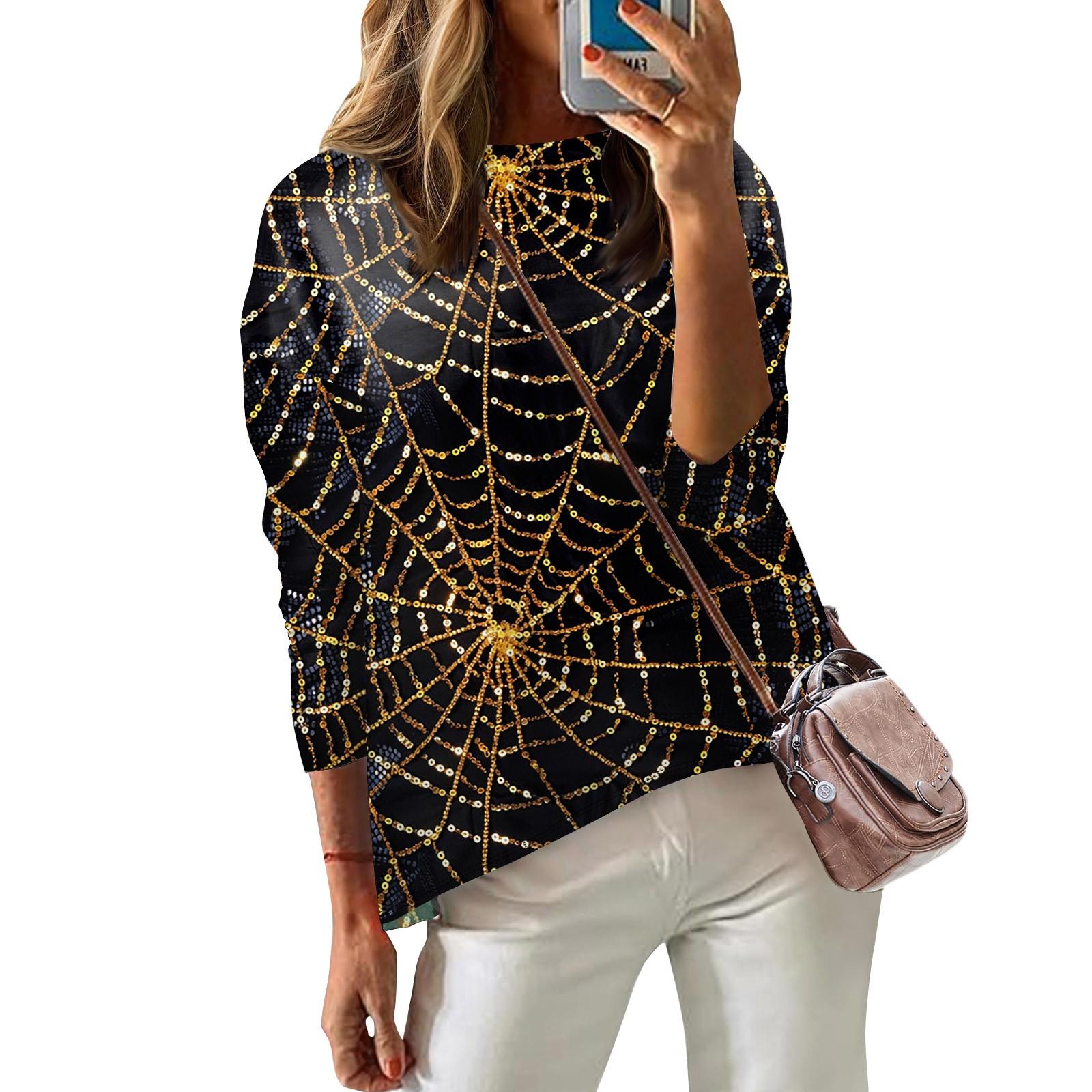 

Женская футболка с принтом, длинный рукав, повседневная, выходного дня, модная, с заниженной линией плеч, с круглым вырезом, блузка XXXL чёрный