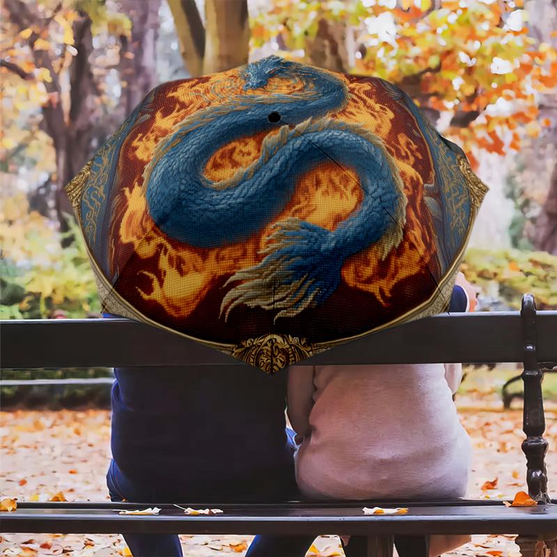 Dragon Pattern, Automatic Folding Umbrella, Portable and Foldable Design, 8 Ribs, a Christmas or Birthday Gift.