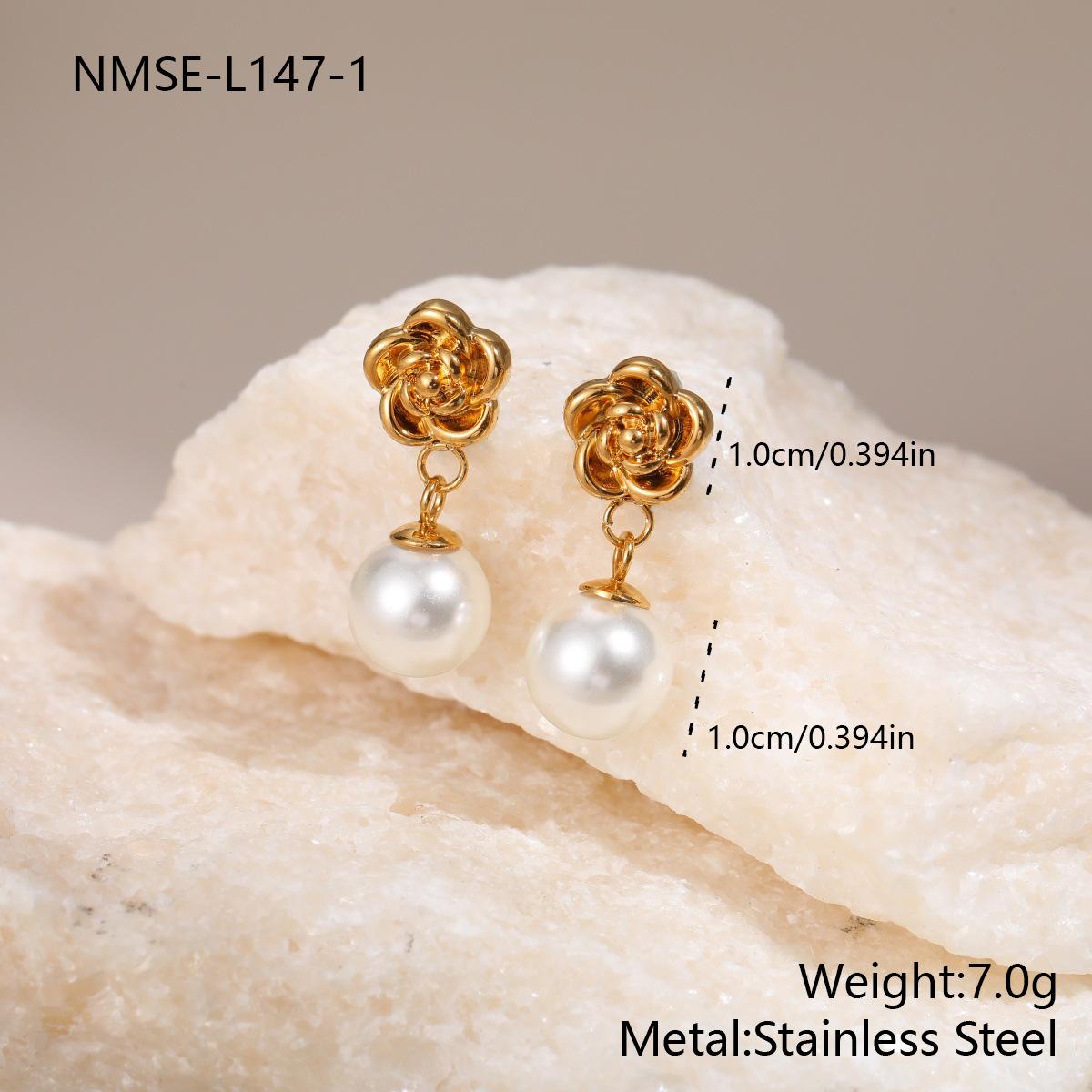 GEMCHIC Women s Floral Pearl Drop Earrings Stainless Steel Dangle Studs