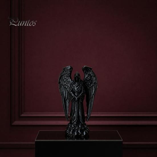 Mysterious Angel Ornament 3D Printed Sculpture Decoration, Dark Gothic Decoration with Detailed Feather Black Matte Finish Statue Texture, Figurine