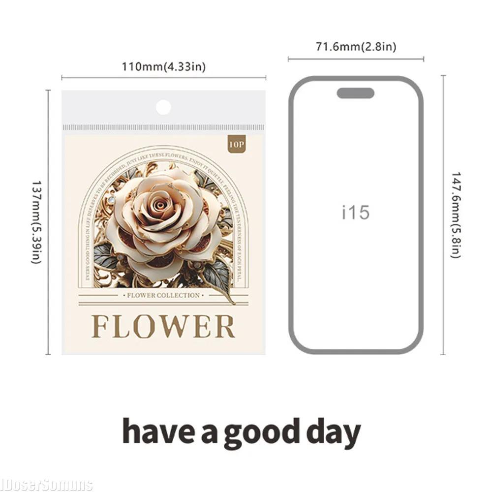 10pcs Large Size Scrapbooking Material Flowers Plant Stickers Aesthetic Stick Labels Decorative Hand Account Diary Album