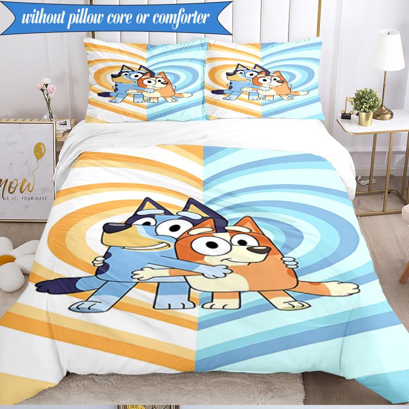 3PCS Bluey Friends Adventure Bedding Set 2D Printing (Includes 1 Duvet Cover + 2 Pillowcases Coreless), Bedroom decor,Fan Gift
