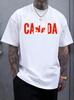 New Unisex Black Crew Neck Tee Bold Canada Letter with Red Maple Leaf Flag Graphic Patriotic Country Pride Soft Cotton Male Tops