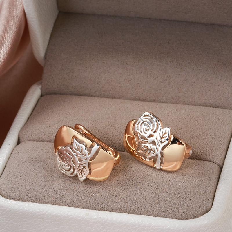 Fashion  Rose Gold  Color Mix Hollow Rose Flower English Earrings Wedding Party Daily Vintage Women Jewelry Gift