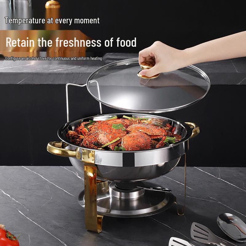 Gold Round Stainless Steel Folding Chafing Dish Set with Folding Frame