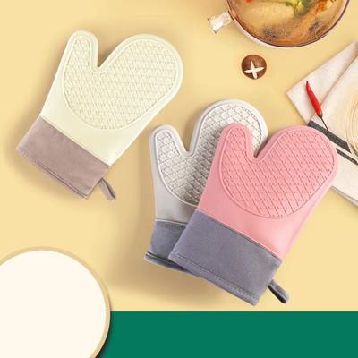 1pcs Insulated Oven Gloves Thicken Cotton Twill Silicone Baking Gloves Kitchen Non-Slip Oven Gloves Hot Pot Mitts for Bakery